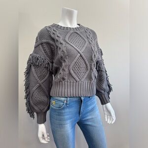 LINE & DOT Gray Cable Knit Fringe Sweater Size XS Winter NEW